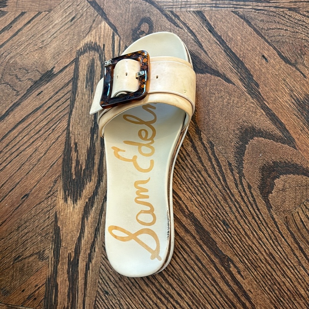 Sam Edelman Tan Cream Slide Sandals with Tortoise Buckle - Picture 3 of 11